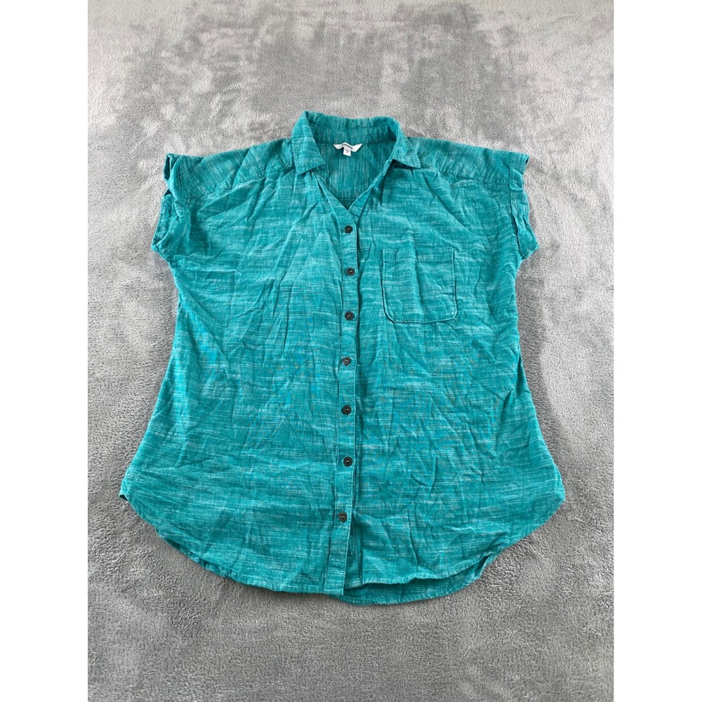 Sonoma Goods For Life Womens Teal Green Slub Cotton Button Down Shirt Small